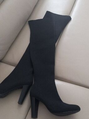 Charles By Charles David Black Over-the-Knee Block Heel Sock Boots Size 7.5M